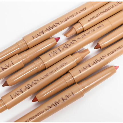 HANDAIYAN Double-Head Waterproof Lip Liner Pen Coffee Brown Outlines Lip Shape Full Lip Contour with Silicone Brush