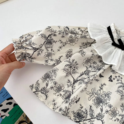 7201-1 Baby Girl's Suit New Autumn Fashion Lace Bow Baby Girl's Suit Long Sleeve Shirt+Short Princess Two-piece Suit
