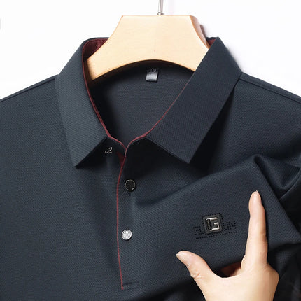 New Men's Business Casual Short-Sleeved Shirt with Badge, Solid Color Polo Shirt, Fashionable, Breathable, Comfortable, Versatile Top
