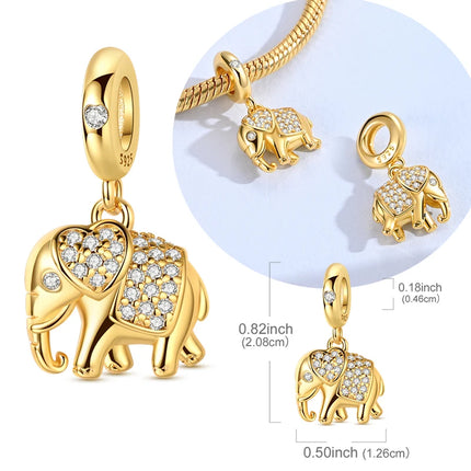 Original 925 Sterling Silver Charms Bead Gold Elephant Pendant Fit Original Bracelet Necklace For Women DIY Jewelry Gift