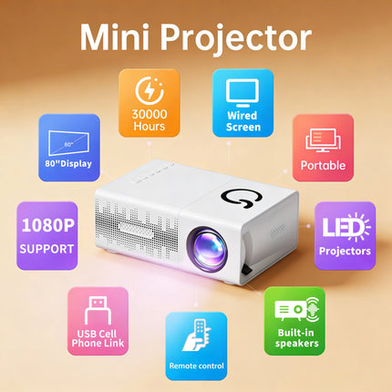 Compact Mini ProjectorUSB Connectivity, Remote Included | Works with Smartphones, Tablets