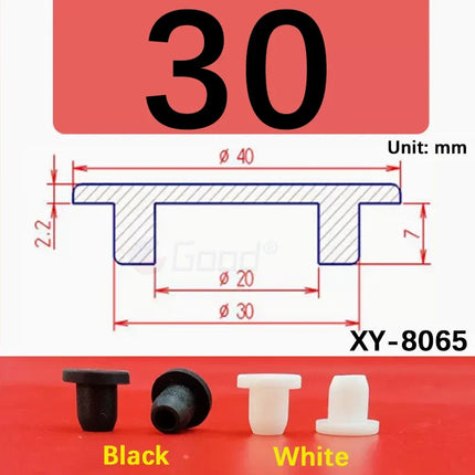 Black T-shaped silicone plug rubber hole cover dust-proof sealing, shock-absorbing foot pad  A-6.8mm~68.6mm