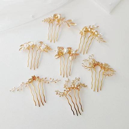 Metal Golden Leaf Flower Bridal Hair Comb Wedding Jewelry Headpiece Women Hair Accessories