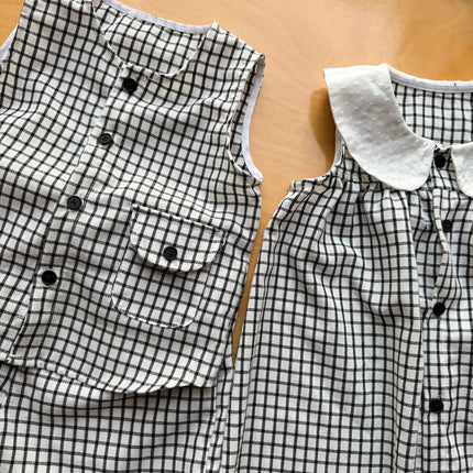 RAISE 2026 Summer Children Outfit Muslin Peter Pan Collar Kids Girls Sleeveless Dress Thin Plaid Tank Top Vest+loose Shorts Suit