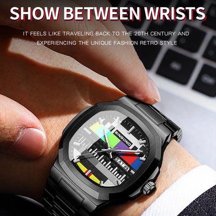 BINBOND Creative TV Dial Men's Watches New Fashion Original Retro Design Luminous Quartz Wristwatch For Men With Calendar Week