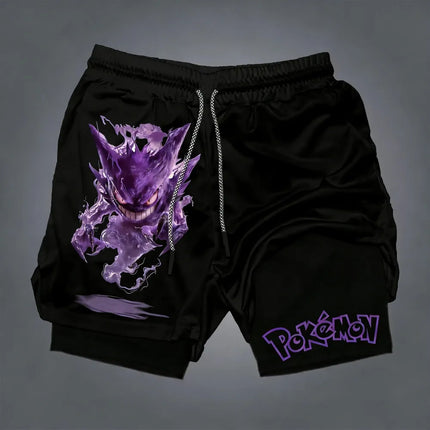 Oversized Pokémon Gengar 2026 Summer Harajuku Anime Printed Y2K Hip Hop Sports Quick Drying Breathable Double Layer Shorts
