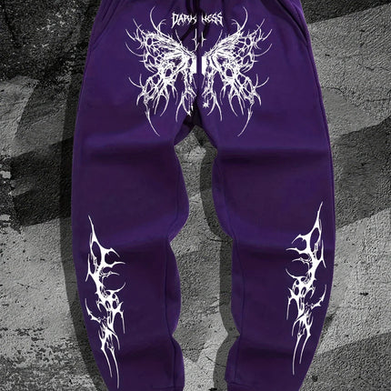 Dark Style Printed Sports Pants, Men's and Women's Street Fashion Pants, Casual and Comfortable Drawstring Sports Jogging Pants