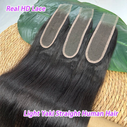 Light Yaki Straight 2x6 HD Lace Closure Deep Parting Preplucked Bleached Knots Lace Natural Color 100% Raw Virgin Human Hair