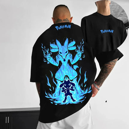 Summer Anime Pokémon Cosplay T-Shirt Cotton Short Sleeve Tops Casual Loose Retro T-Shirt Men Women Family Matching Outfits Tops