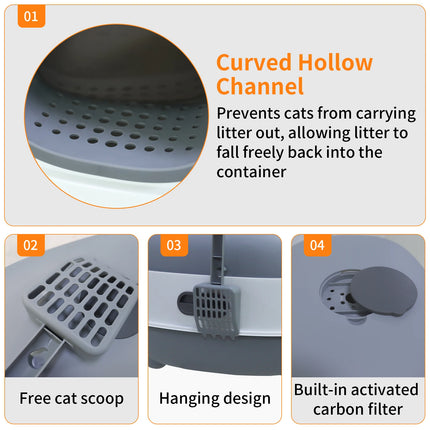 Large Enclosed Cat Litter Box Hooded Kitty Pan Box Front Entry Toilet Tray with Litter Scoop Anti-Splashing