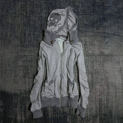 Street Chic Sexy Waist Zipper Hoodie Cardigan Solid Color Patchwork Fashionable High Street Womens Wear