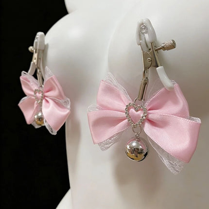 Pink Bow Bell Nipple Clamps Reast Punishment BDSM Training Erotic Collar and Chain 2 Styles To Choose From Adult Sex Toys 18+