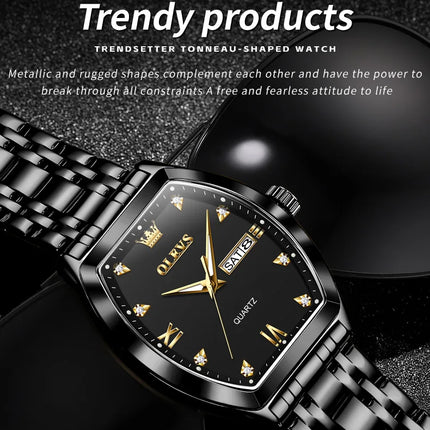 OLEVS 5528 Men's Watches Luxury Tonneau Original Top Brand Quartz Watch for Men Waterproof Luminous Week Date Male Wristwatch