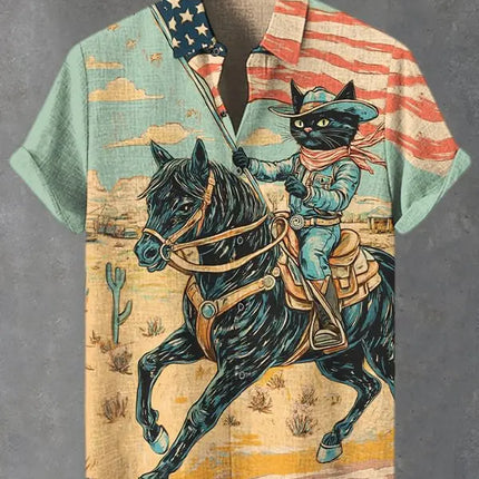 Funny Men's Cat Drinking Beer Shirts 3D Print Hawaiian Shirts Summer Men Women Short Sleeve Blouse Casual Vacation Beach Y2k Top