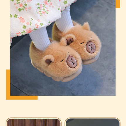 Capybara Winter Children'S Cotton Slippers For Boys And Girls Warm Plush Parent-Child Cotton House Slippers Shoes Gifts