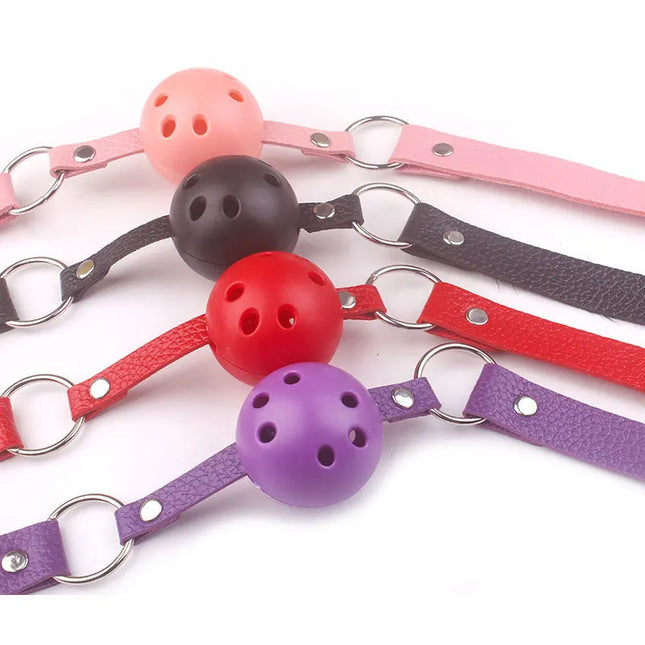 3 Colors Faux Leather Mouth Gag Adjustable Plastic Ball Adult Flirting Fetish Roleplay Game Props Couples BDSM Bondage Sex Toys