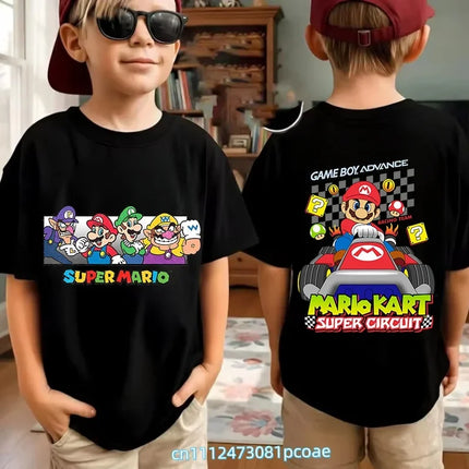 Super Mario Cartoon Pattern Unisex Cotton Short Sleeved O-neck Summer Short Sleeved Casual Adult/Children Role-playing T-shirt