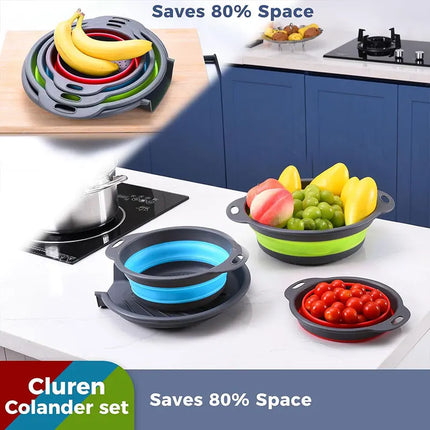 3/4PCS Foldable Collapsible Colander Set Drain Basket with Self-Draining Base Vegetables Fruit Washing Basket Kitchen Drainer