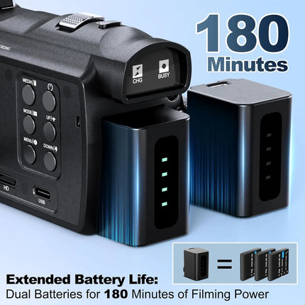 NBD 4K Camcorder Video Camera with 48MP Vlogging Camera With Wi-Fi & App Control,Video Recorder with 3X Battery Life, 16X Zoom