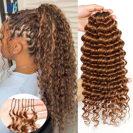 #30 Colored 100% Human Hair for Highlight Miracle Knots Crochet Deep Wave Feather Crochet Boho Braids Wavy Bulk Hair Extensions
