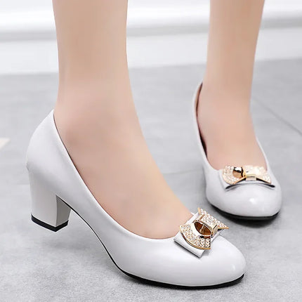 Cresfimix zapatos de mujer fashion sweet white patent leather office career square heel shoes for women lady casual shoes ab153