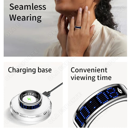 Display Screen Smart Ring Bluetooth Connection Heart Rate Sleep Monitoring Multi-function Ring Multiple Sports Modes Waterproof