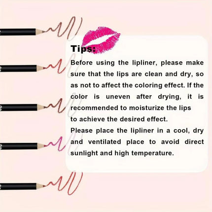 6-Color Waterproof Matte Lip Liner - Long-Lasting, Non-Transfer Formula, Matte Finish, 6 Versatile Shades