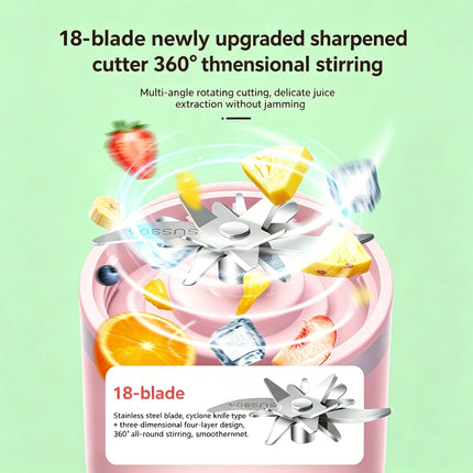 18 Blades Juicer Portable USB Blender Electric Travel 400ML Juicer Cup For Smoothie Milkshake Outdoor Kitchen Mini Mixer Tool