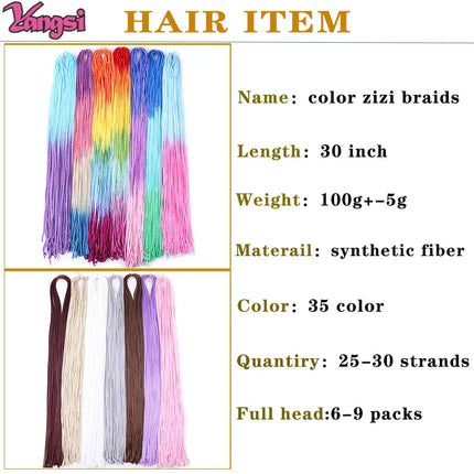 Full Star 30 Inch Synthetic Zizi Braids Thin Box Braids Hair Extensions Brown Pink Blue Red 613 Ombre Box Crochet Braiding Hair
