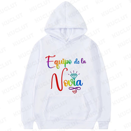 Bestie Bridal Bachelorette Party Hoodies Spanish Team Bride Print Casual Hooded Sweatshirts for Women Girls Group Matching Tops