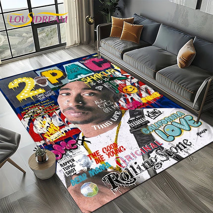 Rapper Eminem Tupac 2pac Hip-Hop Rap God Carpet Rug for Living Room Bedroom Home Sofa Decoration, Area Rug Non-slip Floor Mat