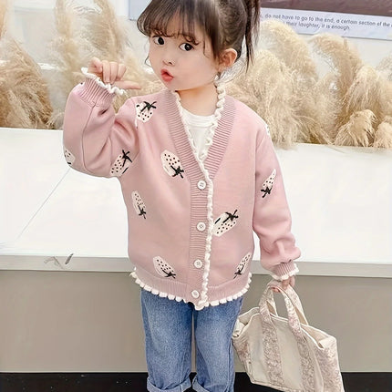 Girls' Knitted Cardigan Autumn New Style for Young Children and Toddlers Trendy Sweater Cardigan Top Jacket
