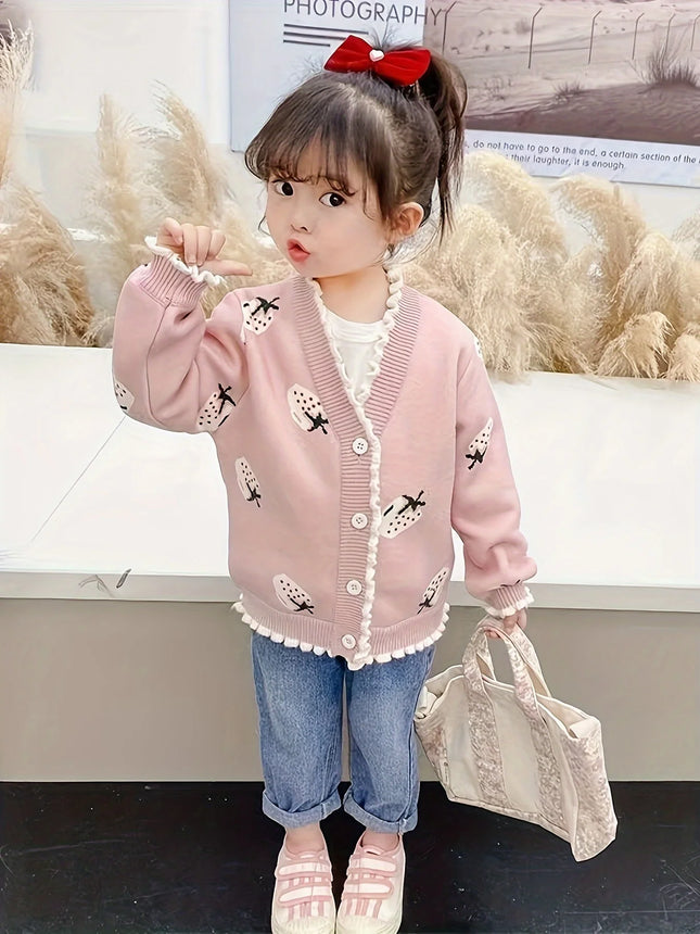 Girls' Knitted Cardigan Autumn New Style for Young Children and Toddlers Trendy Sweater Cardigan Top Jacket