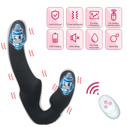 Strapless Strap on Dildo Vibrators for Women Double Head Vibrating Penis Dildo for Lesbian Erotic Adult Sex Toys for Couples 18+