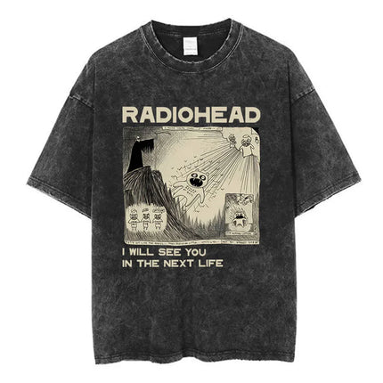 Radiohead Rock Band Washed Cotton T-Shirt Men Women Hip Hop Music Tee Fashion Short Sleeve T-shirt Summer Oversized T-shirts Tops