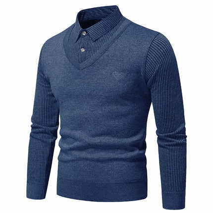 Autumn and Winter New Collection with Fleece Fake Two Piece Long Sleeved Polo Shirt for Men Fashionable and Casual Versatile Top