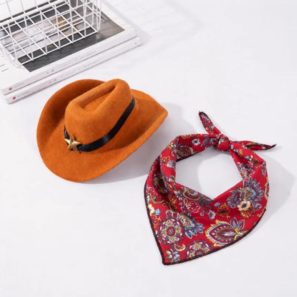 Pet Cowboy Hat with Bandana Western Style Star Decor for Cats Dogs Small Large Sizes Party Cosplay Costume