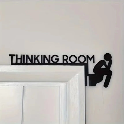 1pc Modern Wooden Toilet Door Sign Stylish Thinking Room Home Decor Artwork Decorative Door Frame Pendant Elegant Wall Ornament