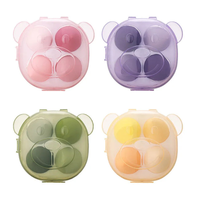 Ultra Soft Bear Beauty Blender 4pcs Set Makeup Sponge Dry Wet Use Water Activated Large Size Non-Powder Eating Puff