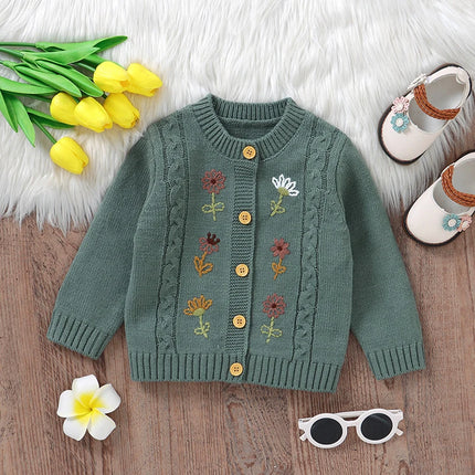 Autumn Winter Newborn Baby Girls Sweaters Clothes Flower Embroidered Infant Full Sleeve Knitted Cardigans Jackets Children Coats