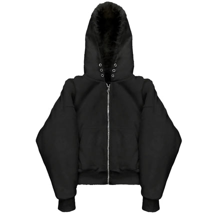 Autumn and winter season women's street retro hooded zipper solid color double-sided cardigan sweatshirt jacket clothing Y2K
