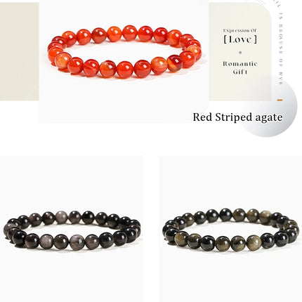 JD Natural Stone Beads Bracelet Amethyst Tiger Eye Crystal Quartz Agate Gem Beads Bangles Women Men Reiki Healling Jewelry Gift