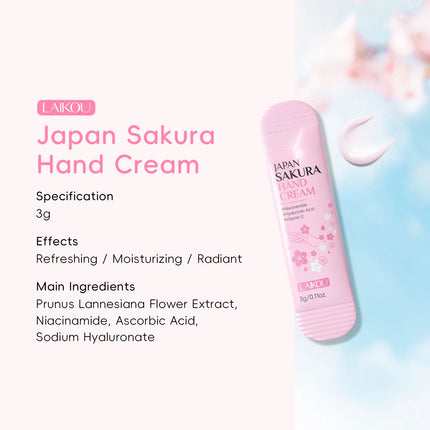 LAIKOU Sakura Hand Cream 3g Sachet Niacinamide Hyaluronic Acid Moisturizing Nourishing Mini Travel Hand Lotion for Dry Skin