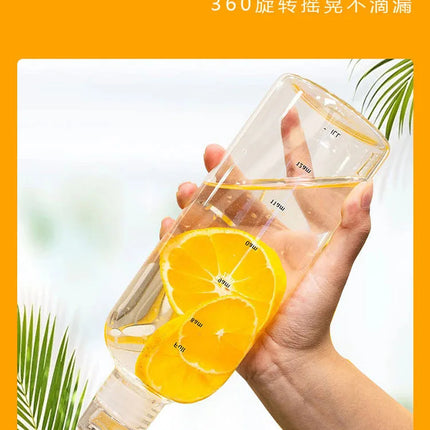 300-1000ml Glass Water Bottle Large Capacity with Time Marker Cover for Water Drink Outdoor PortableTransparent Milk Juice Cup