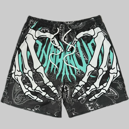 Fashion Men's 3D Skeleton Hand Printed Shorts Men Sports Breathable Oversize Beach Shorts Casual Swim Trunks Men Summer Clothing
