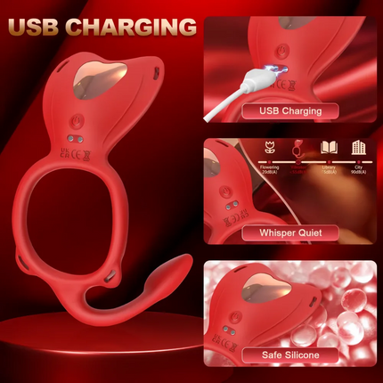 4-in-1 Wearable Vibrator 10-Frequency Vibration Penis Ring Clitoris Stimulator G-Spot Anal Massager Adult Sex Toys Masturbator