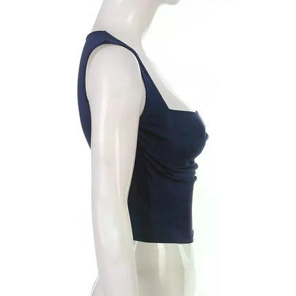 Folds Tanks for Women Solid Elegant Slim Sexy Harajuku Minimalist High Street Y2k Clothes Crop Tops Design