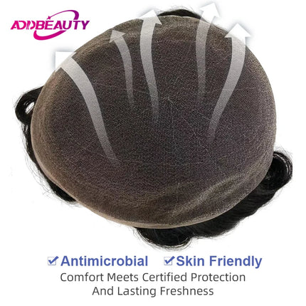 Antimicrobial Full Lace Men Toupee Indian Human Hair Topper Skinlike Full HDLace Invisible Capillary Prosthesis Natural Hair Wig