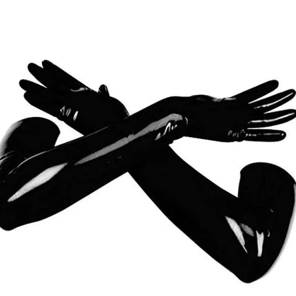 Unisex Latex Rubber Gloves Fetish Wrist Seamless Moulded Shoulder Length Long Gloves for Men Women with Bodysuit Catsuit Hoods