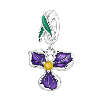 Purple Series 925 Sterling Silver Lily of the Valley Rose Mermaid Witch Hat Charm Fit DIY Bracelet Necklace Charming Gifts